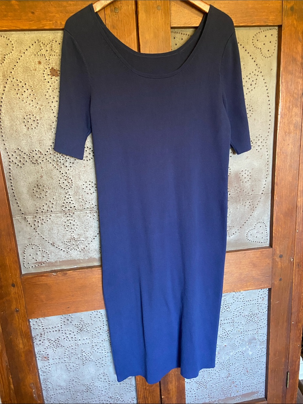 Peruvian Connection Ink Blue Sweater Knit Scoop Dress L